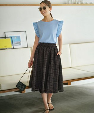 組曲 L Jazzy-Jersey フリル袖Ｔシャツ ブルー系