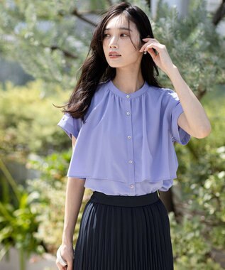 ANY SIS L 【洗える】バンドカラーレイヤード ブラウス ライトブルー