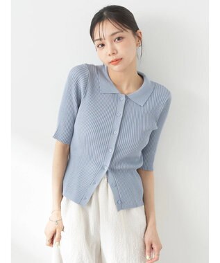 earth music&ecology リブコンパクトカーディガン Blue