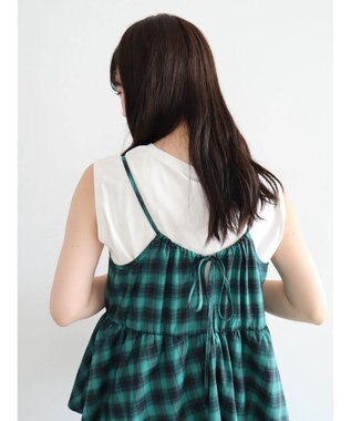 Green Parks チェックペプラムキャミワンピース Green