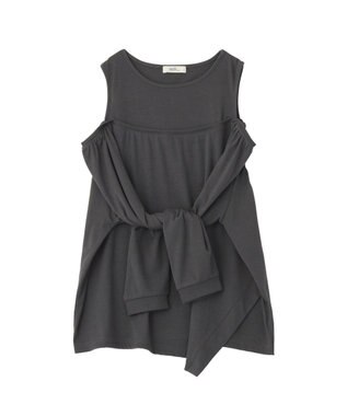 earth music&ecology マルチウェイショルダースリットトップス Charcoal Gray
