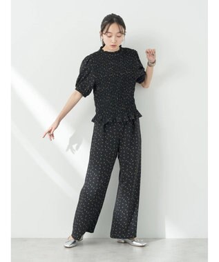 earth music&ecology 花柄ワイドパンツ Black