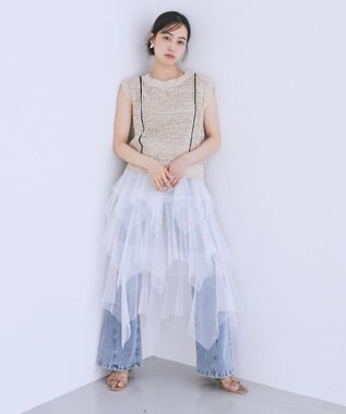 earth music&ecology 切り替えフレアデニムパンツ Light Indigo