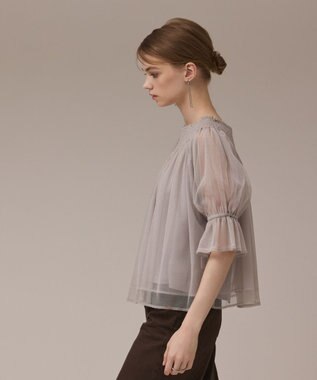 GRACE CONTINENTAL チュールシャーリングトップ グレー