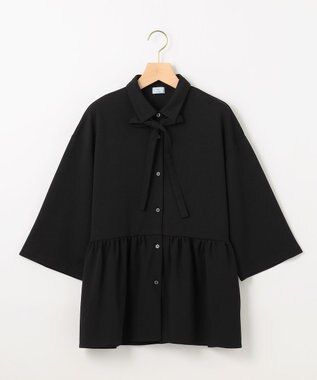 組曲 S ジョーゼットジャージーボウタイチュニック ブラウス ブラック系