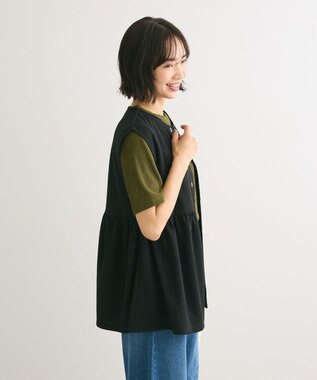 Green Parks カットジョーゼットペプラムベスト Black