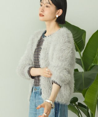 AMERICAN HOLIC シャギーニットクルーネックカーディガン Gray Beige