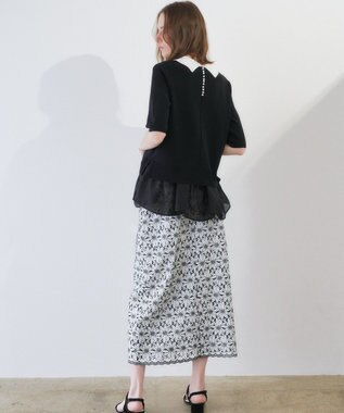YECCA VECCA フラワーレースロングナロースカート Off White