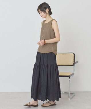 AMERICAN HOLIC アイレット刺繍ティアードスカート Black