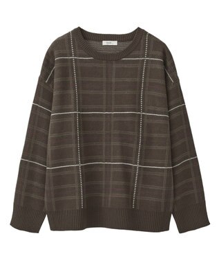 earth music&ecology チェックジャガードニットプルオーバー Check Brown