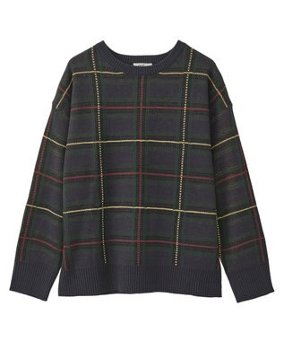 earth music&ecology チェックジャガードニットプルオーバー Check Navy