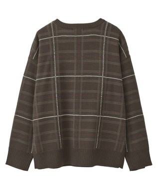 earth music&ecology チェックジャガードニットプルオーバー Check Brown