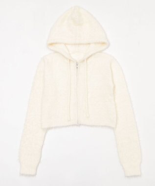 WEGO 【25秋冬新作】シャギーニットジップパーカー ホワイト