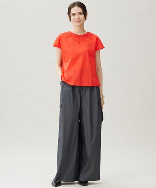 自由区 L 【カタログ掲載・接触冷感・UVカット・洗える】デニムライクボトムフレアワイド パンツ インディゴ