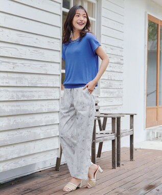 Tiaclasse L 【洗える】ビジュー付きフレンチニット ブルー