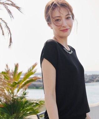 Tiaclasse L 【洗える】ビジュー付きフレンチニット ブラック