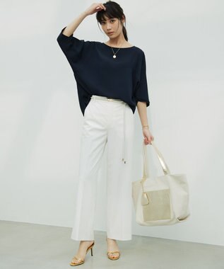 23区 【洗える】ストレッチジョーゼット フォルム カットソー ネイビー系