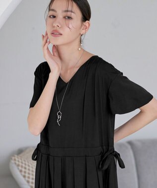 Tiaclasse 【洗える】サイドリボンドロストワンピース ブラック