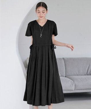 Tiaclasse 【洗える】サイドリボンドロストワンピース ブラック
