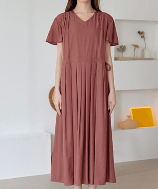 Tiaclasse 【洗える】サイドリボンドロストワンピース テラコッタ