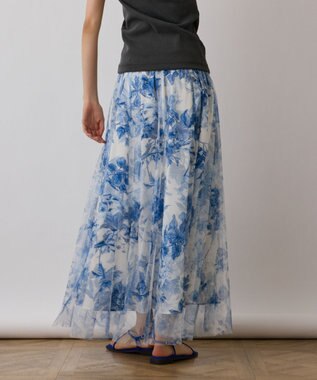 GRACE CONTINENTAL シャドーフラワープリントスカート ブルー