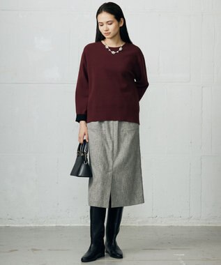 自由区 L 【カタログ掲載】レーヨンストレッチベーシックシルエット ニット ボルドー