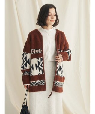 CRAFT STANDARD BOUTIQUE オルテガ柄ニットＺＩＰブルゾン Brown