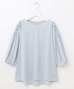 自由区 L 【洗える】ストレッチシャーティング ブラウス スカイブルー系1