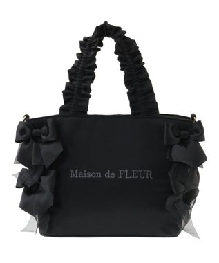 Maison de FLEUR リボンギャザーハンドル2Wayトートバッグ Black