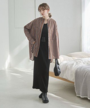 WEGO 着丈が選べる オーバーサイズ バンドカラー シャツ / ストライプ / 無地 柄4