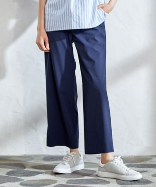J.PRESS LADIES 【洗える】マイクロタイプライターストレッチ セミワイド パンツ ネイビー系