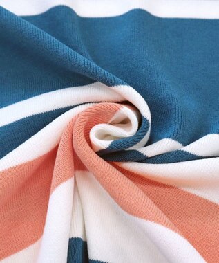 Tiaclasse 【洗える】マルチボーダーフレンチニットチュニック ターコイズ×オフ×コーラル