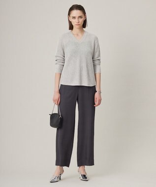 ICB 【洗える】 ペーパーブレンドシャインニット Vネックプルオーバー チャコール系