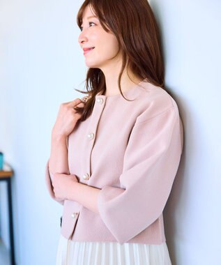 Feroux 【洗える】パールニットジャケット ピンク系