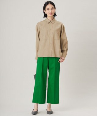 自由区 S 【UVカット・接触冷感・洗える】コットンサテンクロップド丈ワイドストレート パンツ グリーン