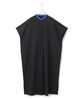 ICB L 【接触冷感・UVカット・洗える】RENUソフトタイプライター バンドカラーワンピース ブラック×ブルー系