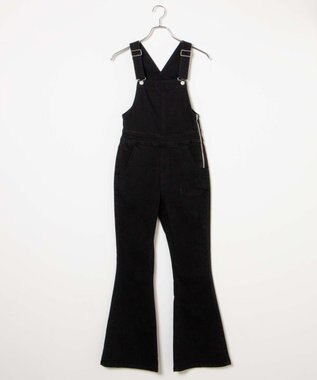 WEGO ハイウエストストレッチフレアデニムサロペット ブラック