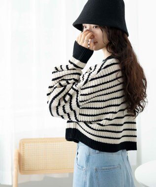 WEGO ボーダーショートニットプルオーバー ホワイトボーダー