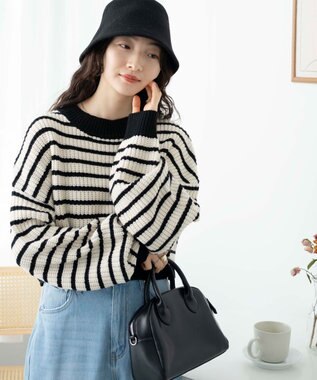 WEGO ボーダーショートニットプルオーバー ホワイトボーダー