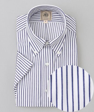 J.PRESS MEN 酷暑の清潔感もこれ一枚で【吸水速乾 / 抗菌防臭 / 防シワ】【J.PRESS OXFORD JERSEY】カノコインレイストライプ 半袖シャツ / B.D. ブルー系1