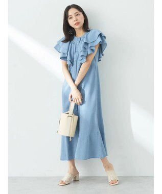 earth music&ecology ラッフル前開きデニムワンピース Light Indigo