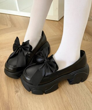 WEGO 2wayリボン厚底ローファー ブラック