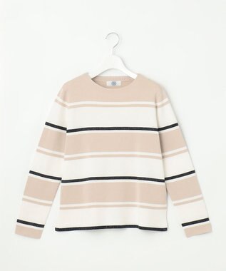 J.PRESS LADIES Cotton Acetate ブロッキング ボーダー ニット ベージュ×ネイビー系