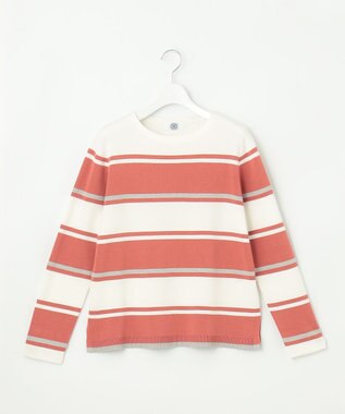 J.PRESS LADIES Cotton Acetate ブロッキング ボーダー ニット ローズピンク×グレー系