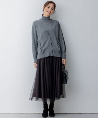 組曲 【WEB限定】サイドフリルカーディガン グレー系