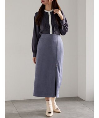 Te chichi フロントフリルバイカラーブラウス チャコールグレー