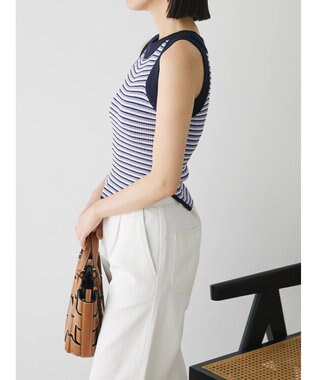 Green Parks デザインヘム配色ニットタンクトップ Blue