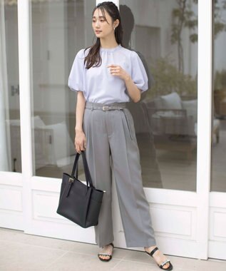 ANY SIS 【洗える】ドライオックスタック ワイドパンツ ライトグレー