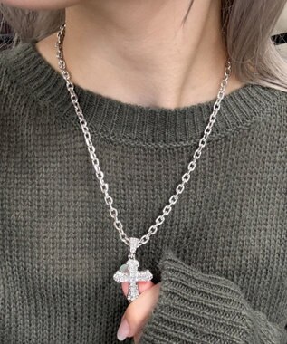 WEGO Lクロスビジューネックレス シルバー