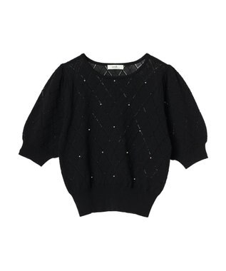 earth music&ecology アーガイルスカシパールニットプルオーバー Black